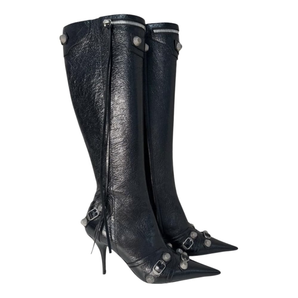 Balenciaga Cagole 90mm leather knee-high Black boots Size: 41.5
